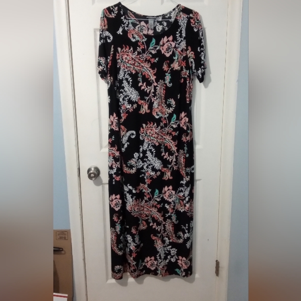 Catherines Black Maxi Dress with Pink and White Floral Design
